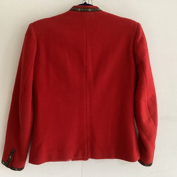 Lang Originals Red wool embroidered trim silver stamped buttons lined blazer S - Picture 5 of 9